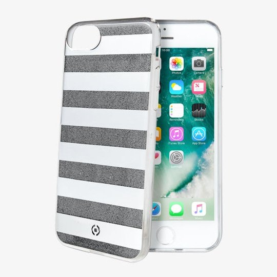 Celly Funda Stripe iPhone SE 2020/8/7 Transparente/Negro
